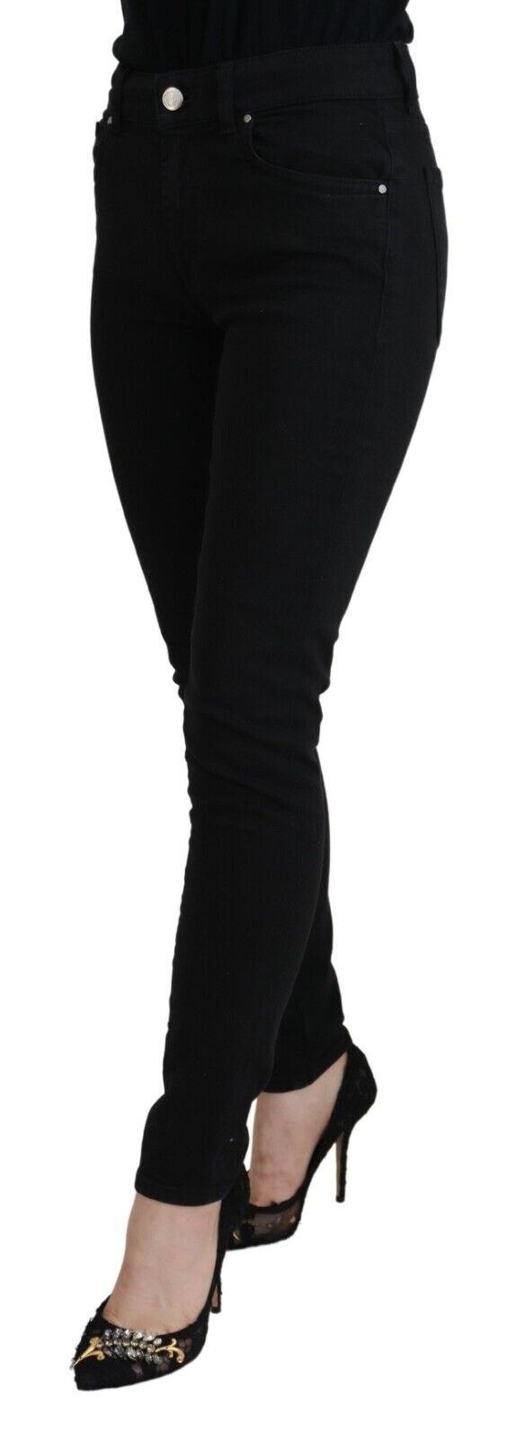 Black Cotton High Waist Casual Denim Jeans - ventzia