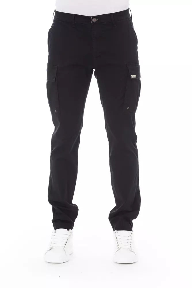 Sleek Black Cargo Trousers - Stretch Cotton Blend - ventzia