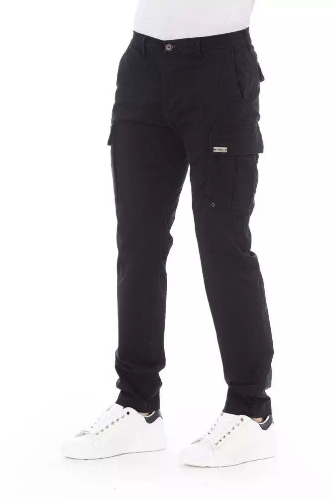 Sleek Black Cargo Trousers - Stretch Cotton Blend - ventzia