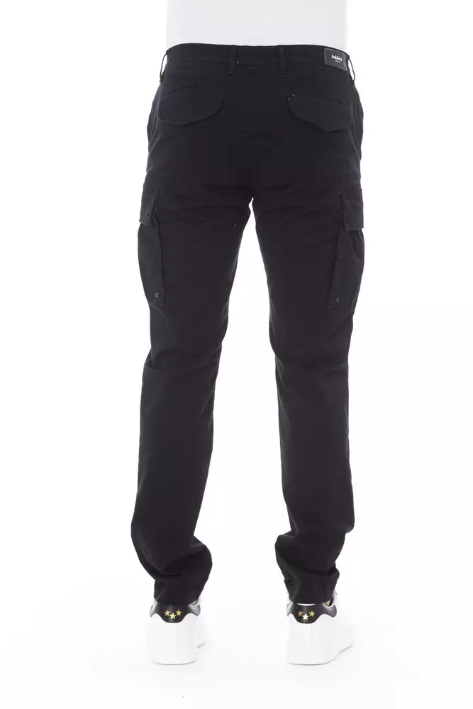 Sleek Black Cargo Trousers - Stretch Cotton Blend - ventzia