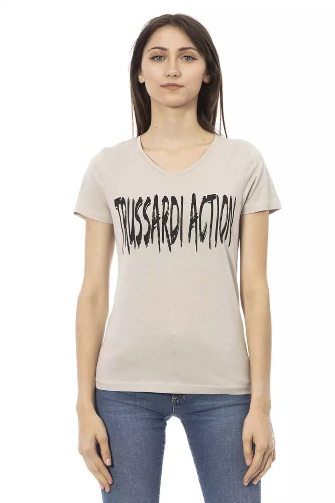 Beige Cotton Women T-Shirt - ventzia