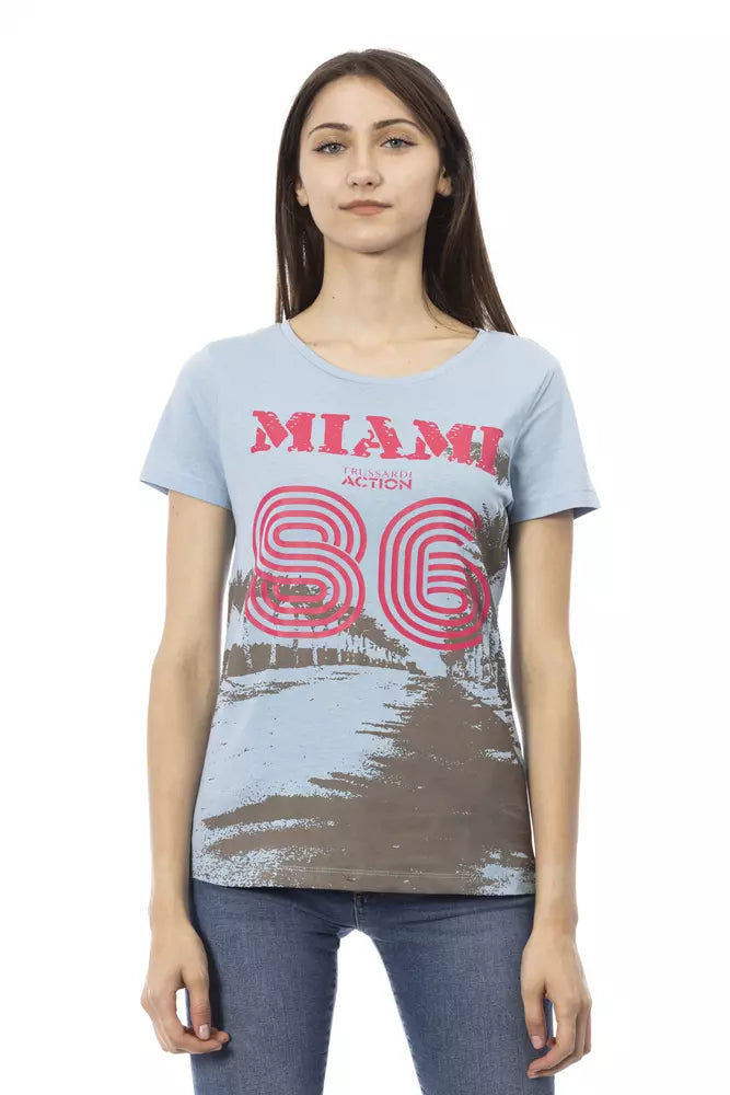 Light Blue Cotton Women T-Shirt - ventzia