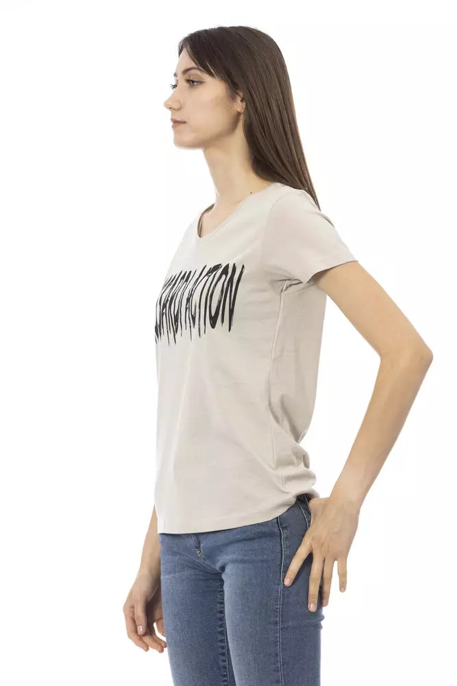 Beige Cotton Women T-Shirt - ventzia