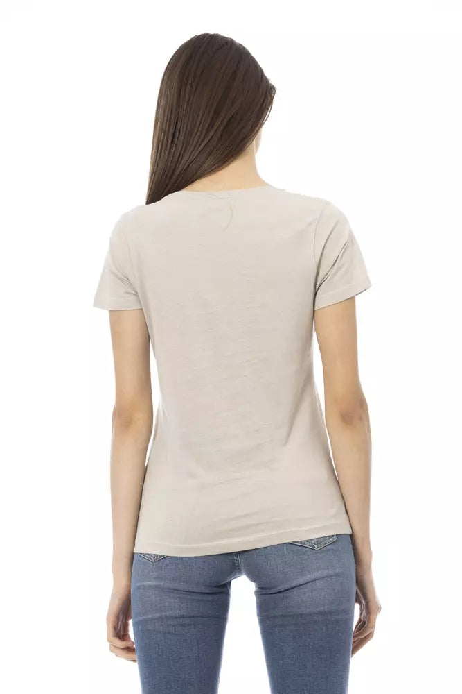 Beige Cotton Women T-Shirt - ventzia