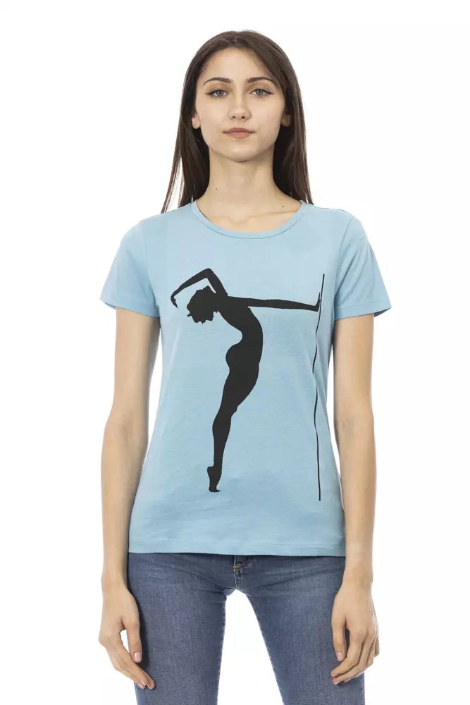 Light Blue Cotton Women T-Shirt - ventzia