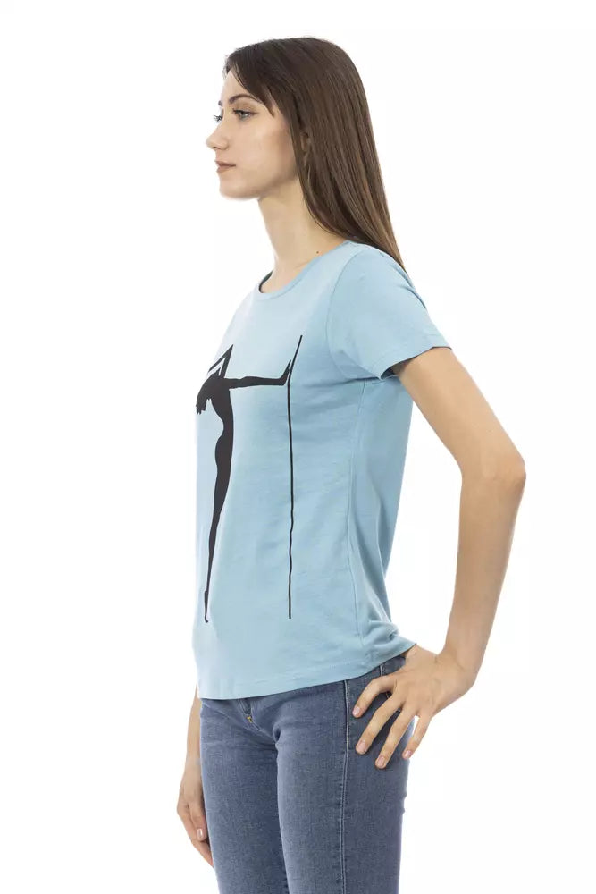 Light Blue Cotton Women T-Shirt - ventzia