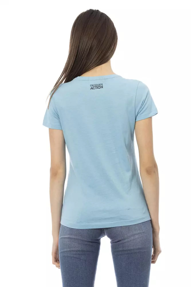 Light Blue Cotton Women T-Shirt - ventzia