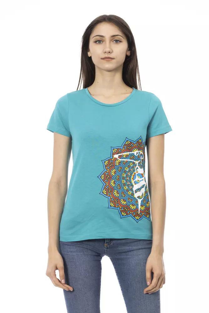 Light Blue Cotton Women T-Shirt - ventzia
