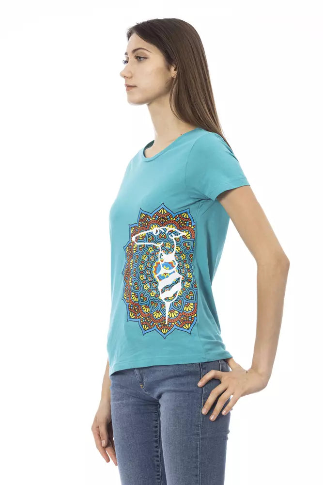 Light Blue Cotton Women T-Shirt - ventzia