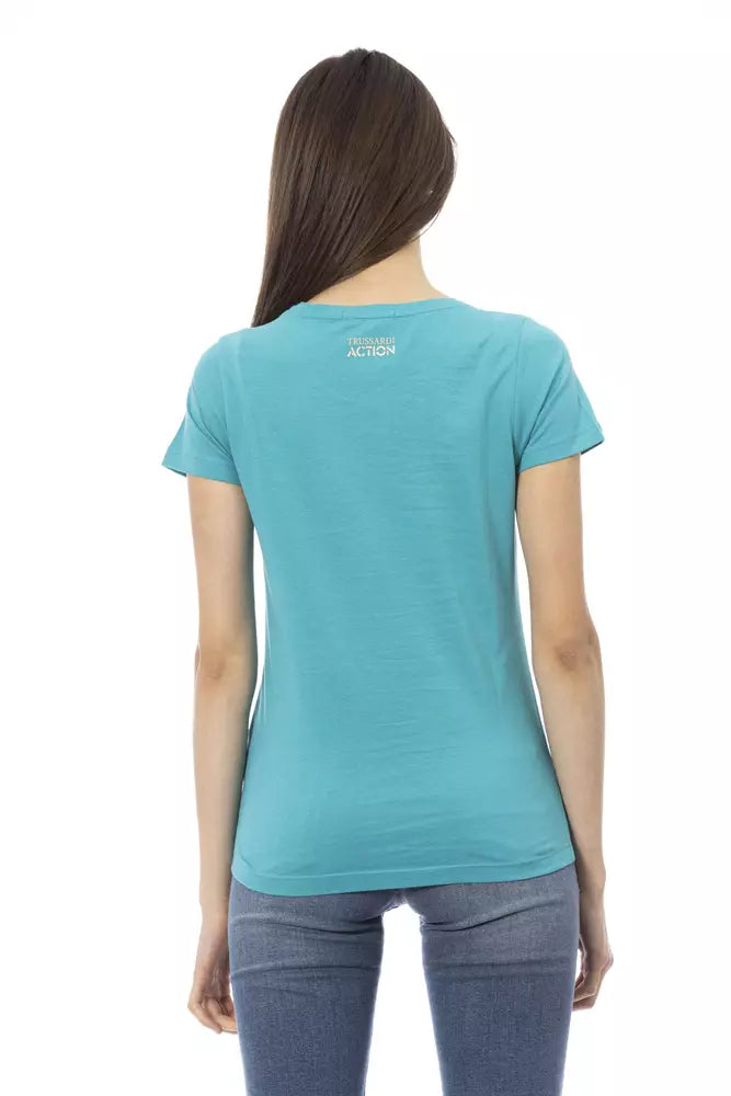 Light Blue Cotton Women T-Shirt - ventzia