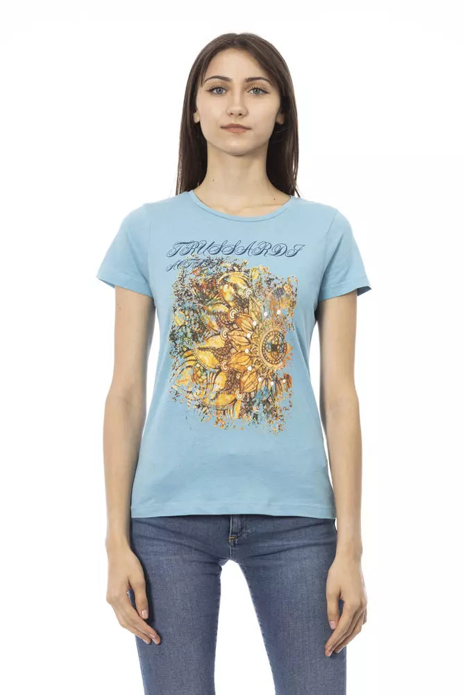 Light Blue Cotton Women T-Shirt - ventzia