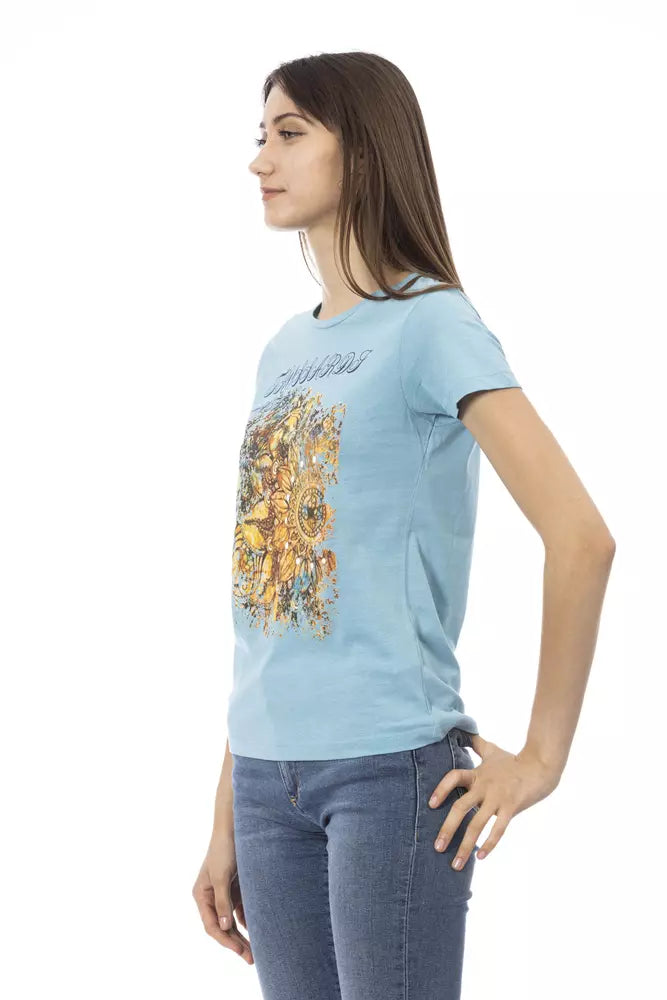 Light Blue Cotton Women T-Shirt - ventzia