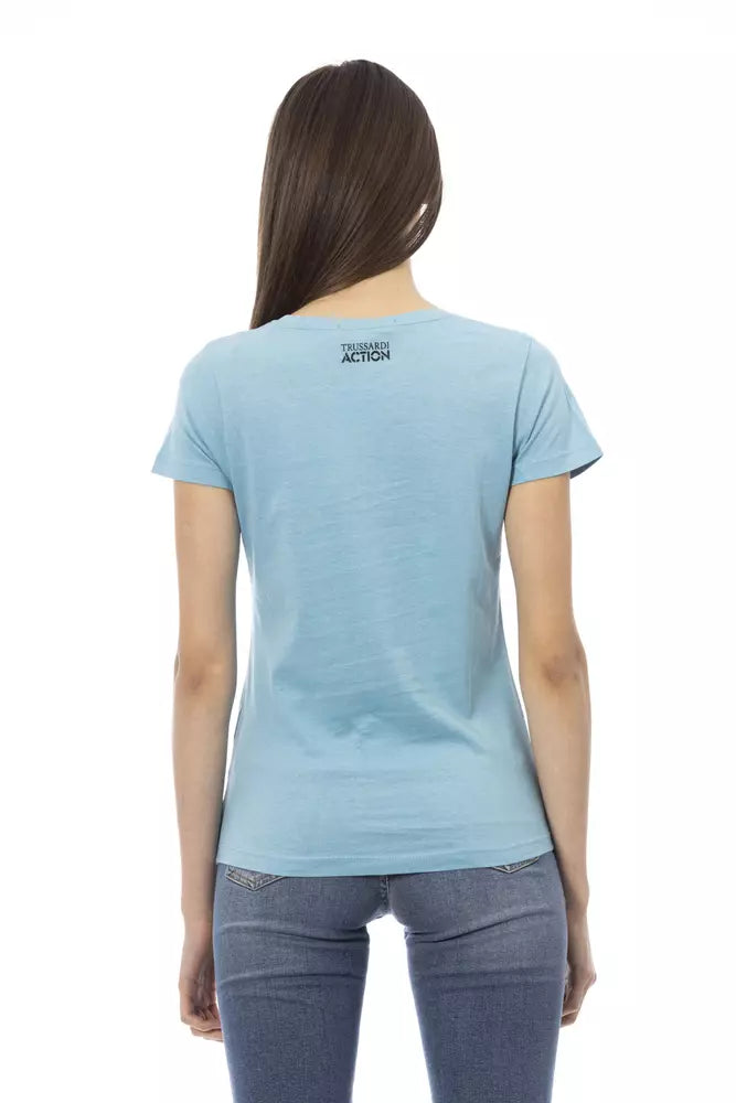 Light Blue Cotton Women T-Shirt - ventzia