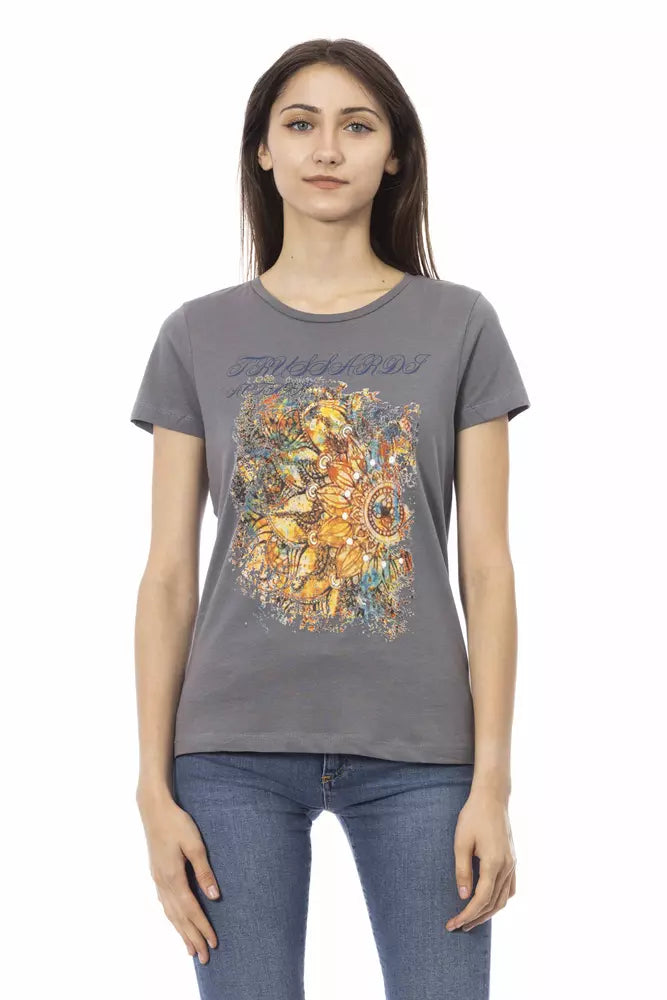 Gray Cotton Women T-Shirt - ventzia