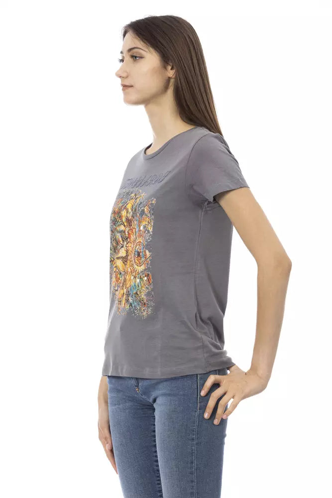 Gray Cotton Women T-Shirt - ventzia