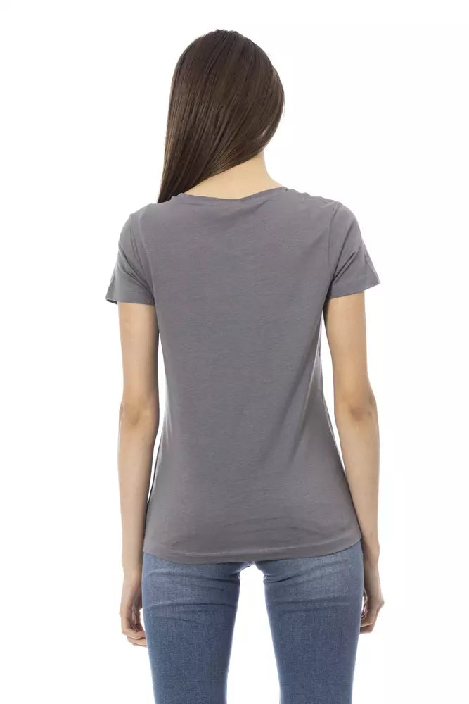 Gray Cotton Women T-Shirt - ventzia