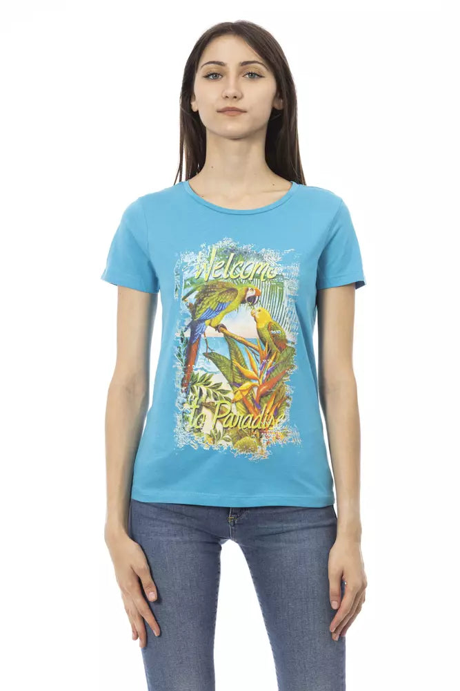 Light Blue Cotton Women T-Shirt - ventzia