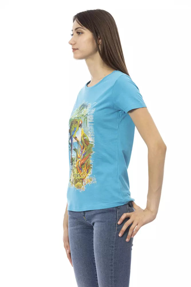 Light Blue Cotton Women T-Shirt - ventzia
