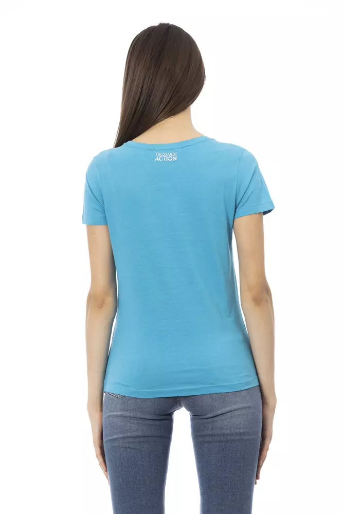 Light Blue Cotton Women T-Shirt - ventzia