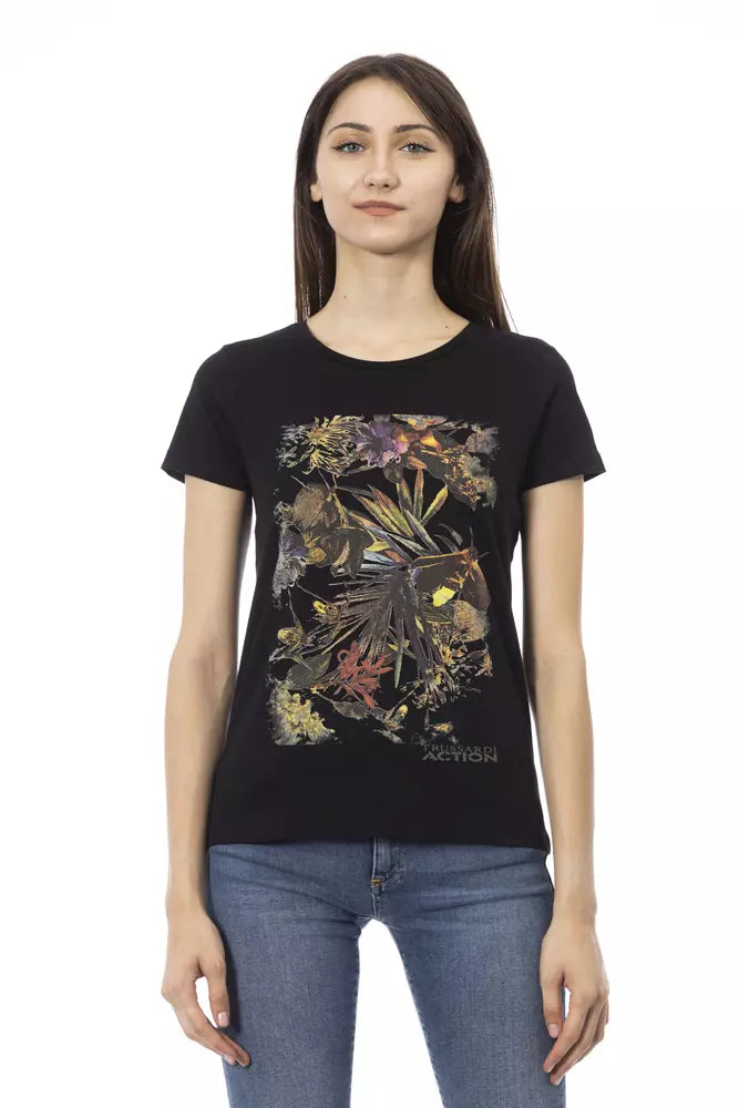 Black Cotton Women T-Shirt - ventzia