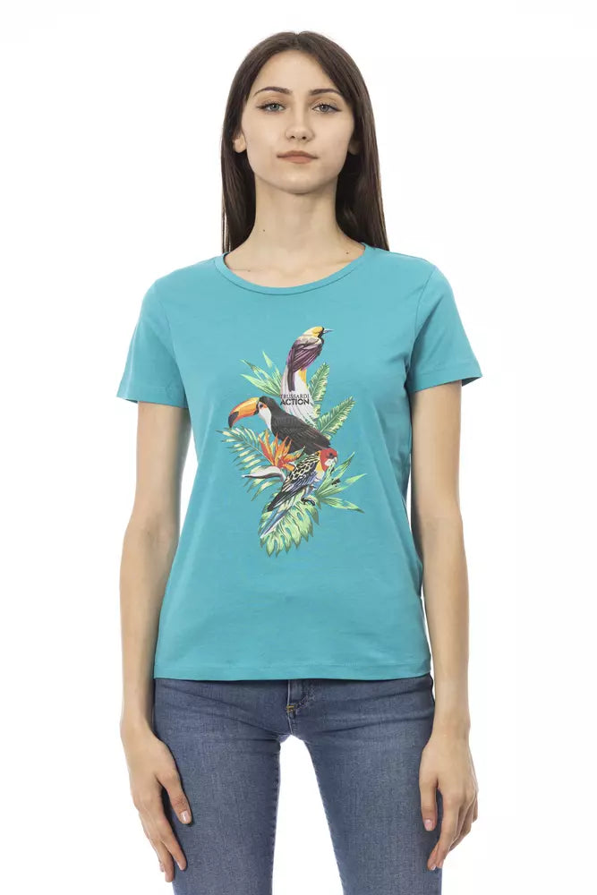 Light Blue Cotton Women T-Shirt - ventzia