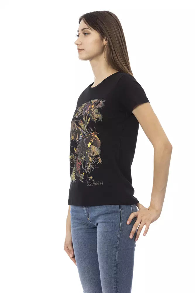 Black Cotton Women T-Shirt - ventzia