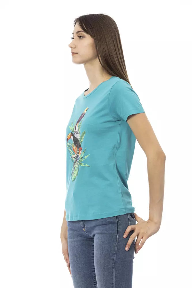Light Blue Cotton Women T-Shirt - ventzia