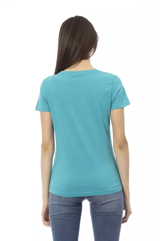 Light Blue Cotton Women T-Shirt - ventzia