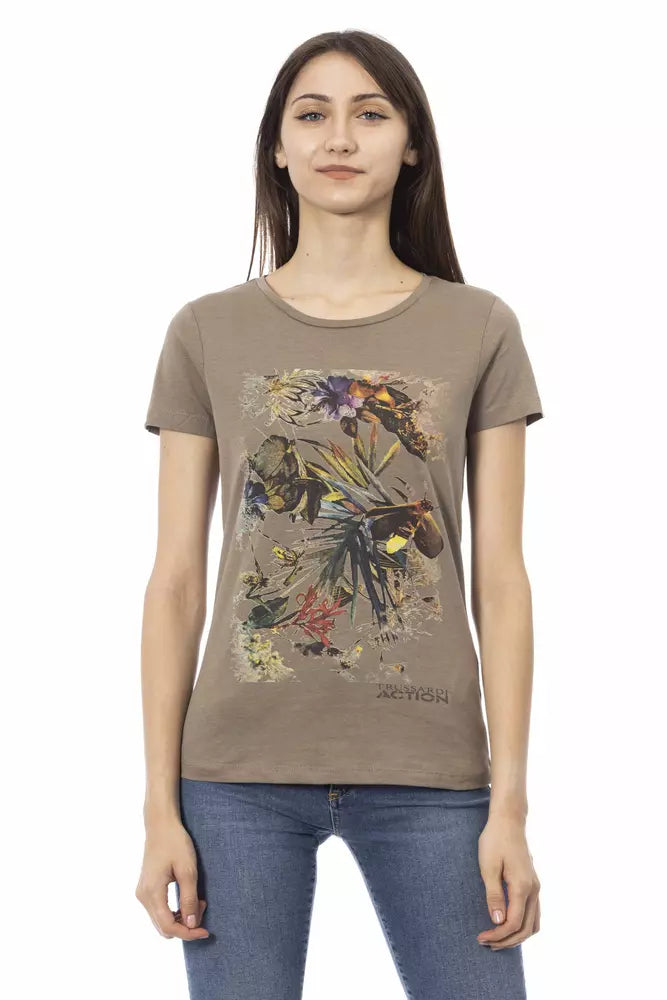 Brown Cotton Women T-Shirt - ventzia