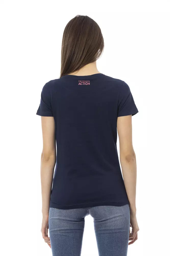 Blue Cotton Women T-Shirt - ventzia