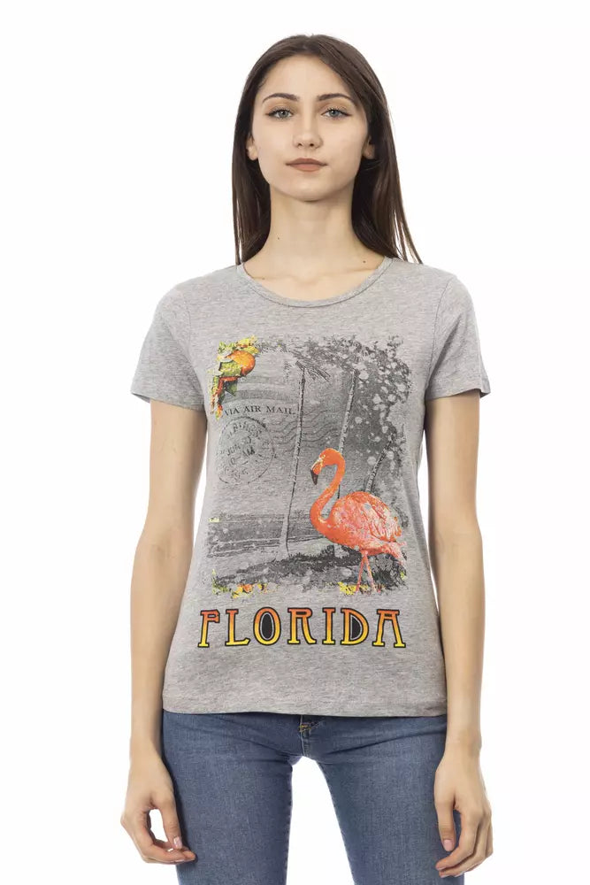 Gray Cotton Women T-Shirt - ventzia