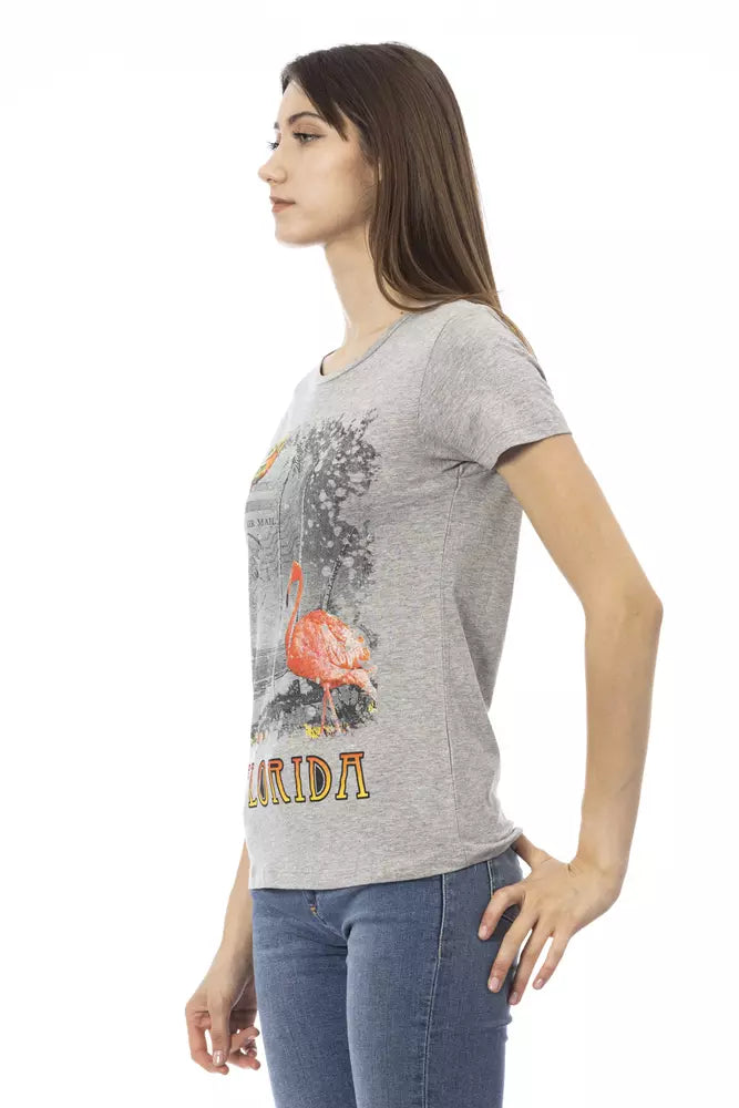 Gray Cotton Women T-Shirt - ventzia