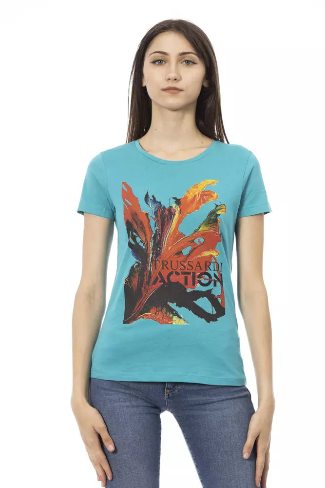 Light Blue Cotton Women T-Shirt - ventzia