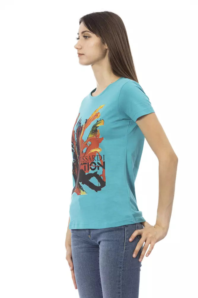 Light Blue Cotton Women T-Shirt - ventzia