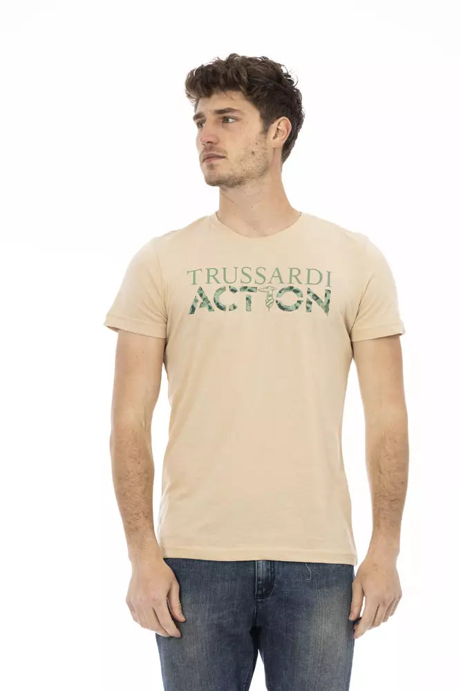 Beige Cotton Men T-Shirt - ventzia