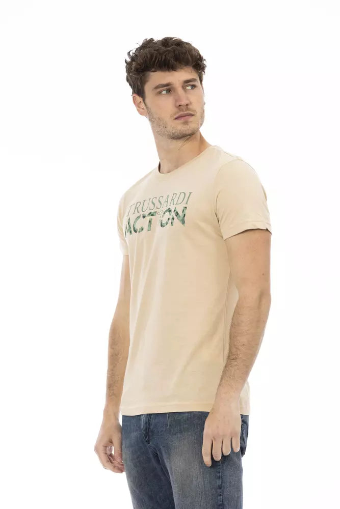 Beige Cotton Men T-Shirt - ventzia