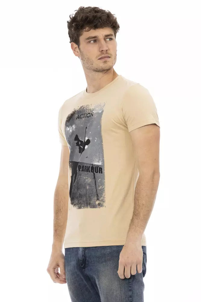 Beige Cotton Men T-Shirt - ventzia