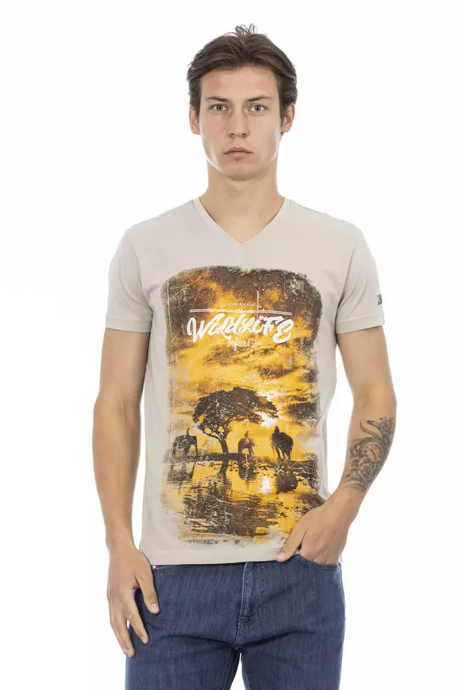 Beige Cotton Men T-Shirt - ventzia