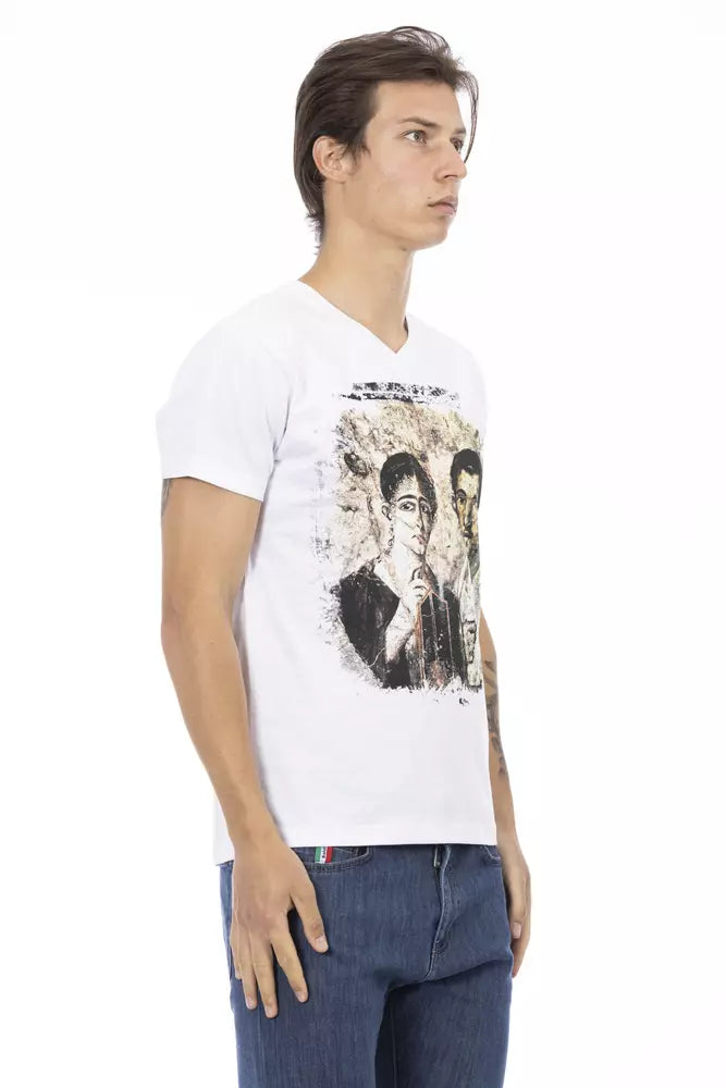 Elegant V-Neck Designer Tee with Chic Front Print - ventzia