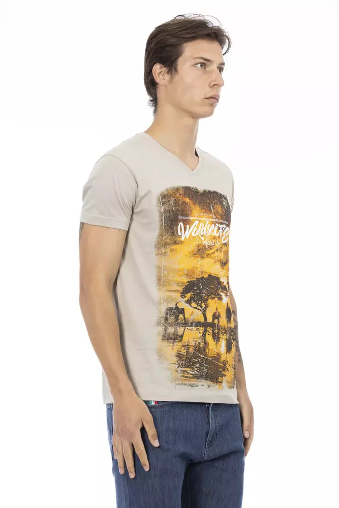 Beige Cotton Men T-Shirt - ventzia