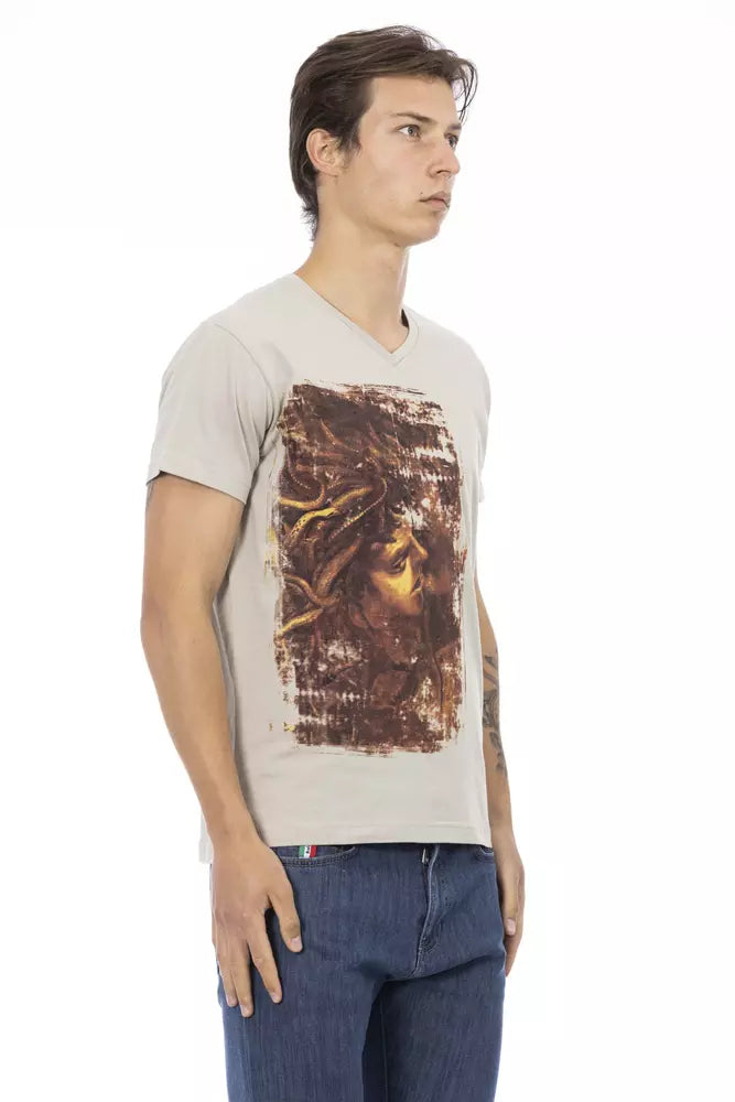 Beige Cotton Men T-Shirt - ventzia