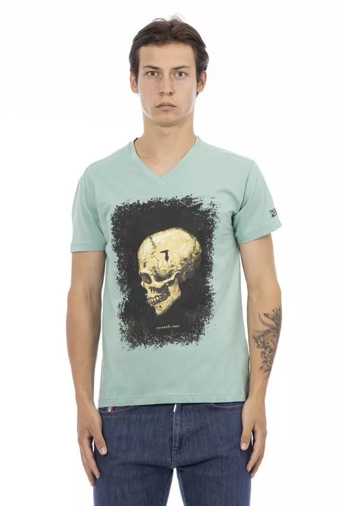 Green Cotton Men V-Neck T-Shirt - ventzia