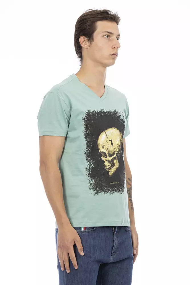 Green Cotton Men V-Neck T-Shirt - ventzia