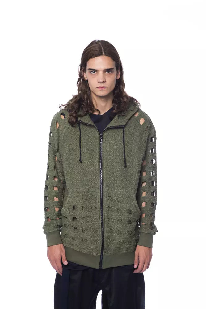 Army Cotton Men Sweater with Hood and Zip Closure - ventzia