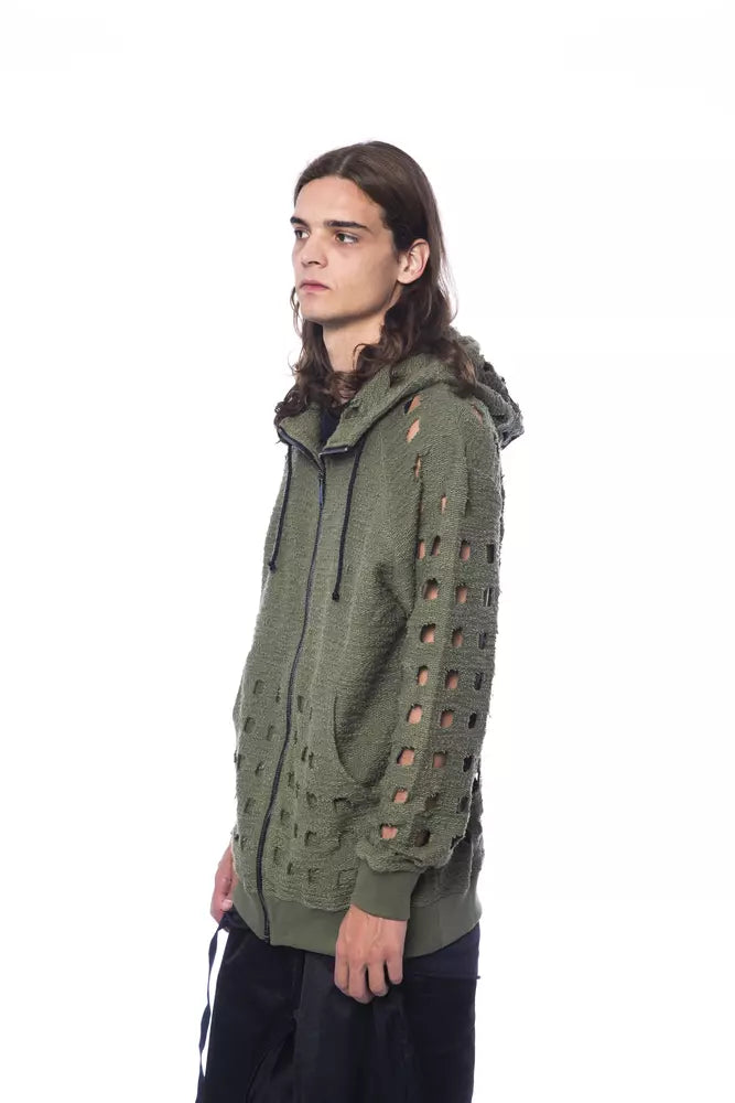 Army Cotton Men Sweater with Hood and Zip Closure - ventzia