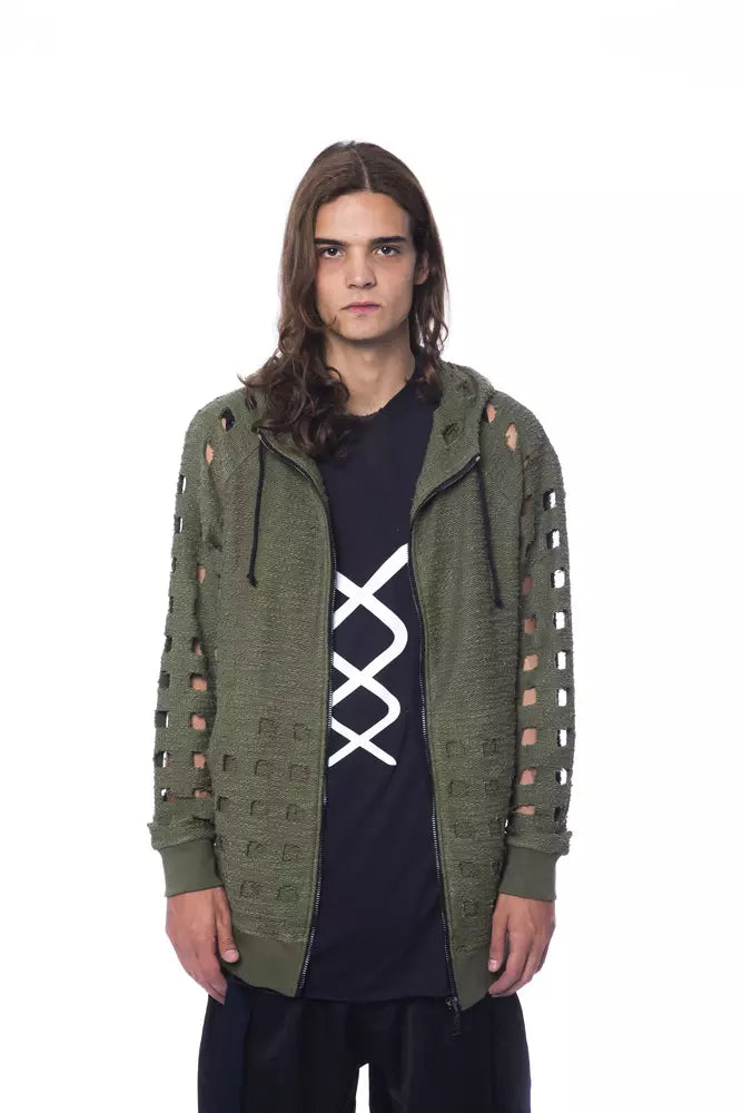 Army Cotton Men Sweater with Hood and Zip Closure - ventzia