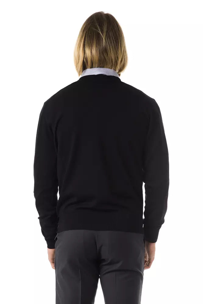 Black Merino Wool Men Sweater - ventzia