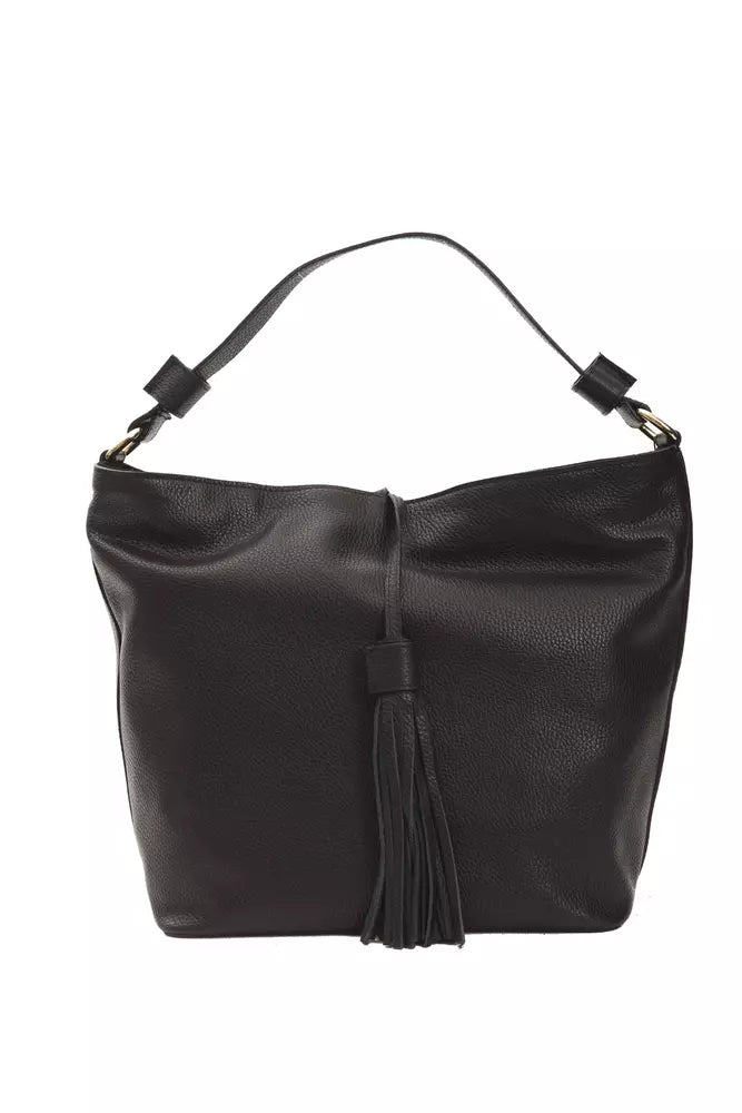 Black Leather Women Shoulder Bag - ventzia