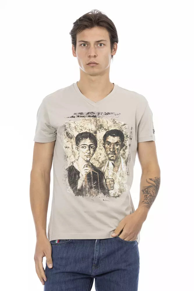 Beige Cotton Men T-Shirt - ventzia