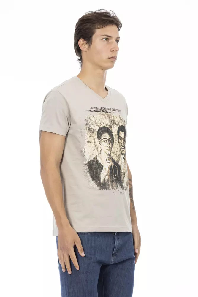 Beige Cotton Men T-Shirt - ventzia